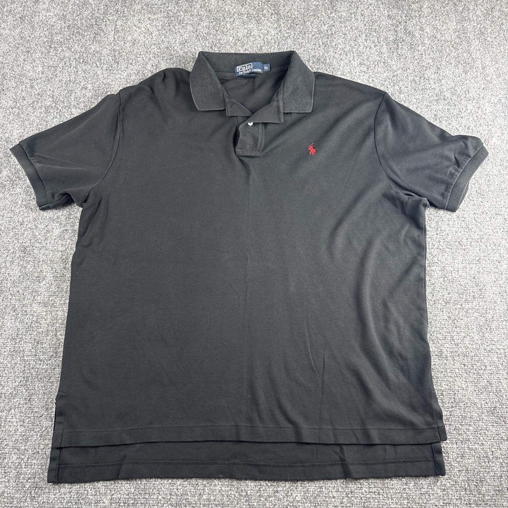 Polo Ralph Lauren Shirt Men's XL Black Cotton Mesh Short Sleeve Red Pony Classic